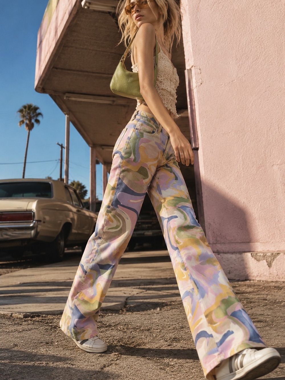 Zara Y2K Pastel Swirl Print Straight Leg Jeans Size 2